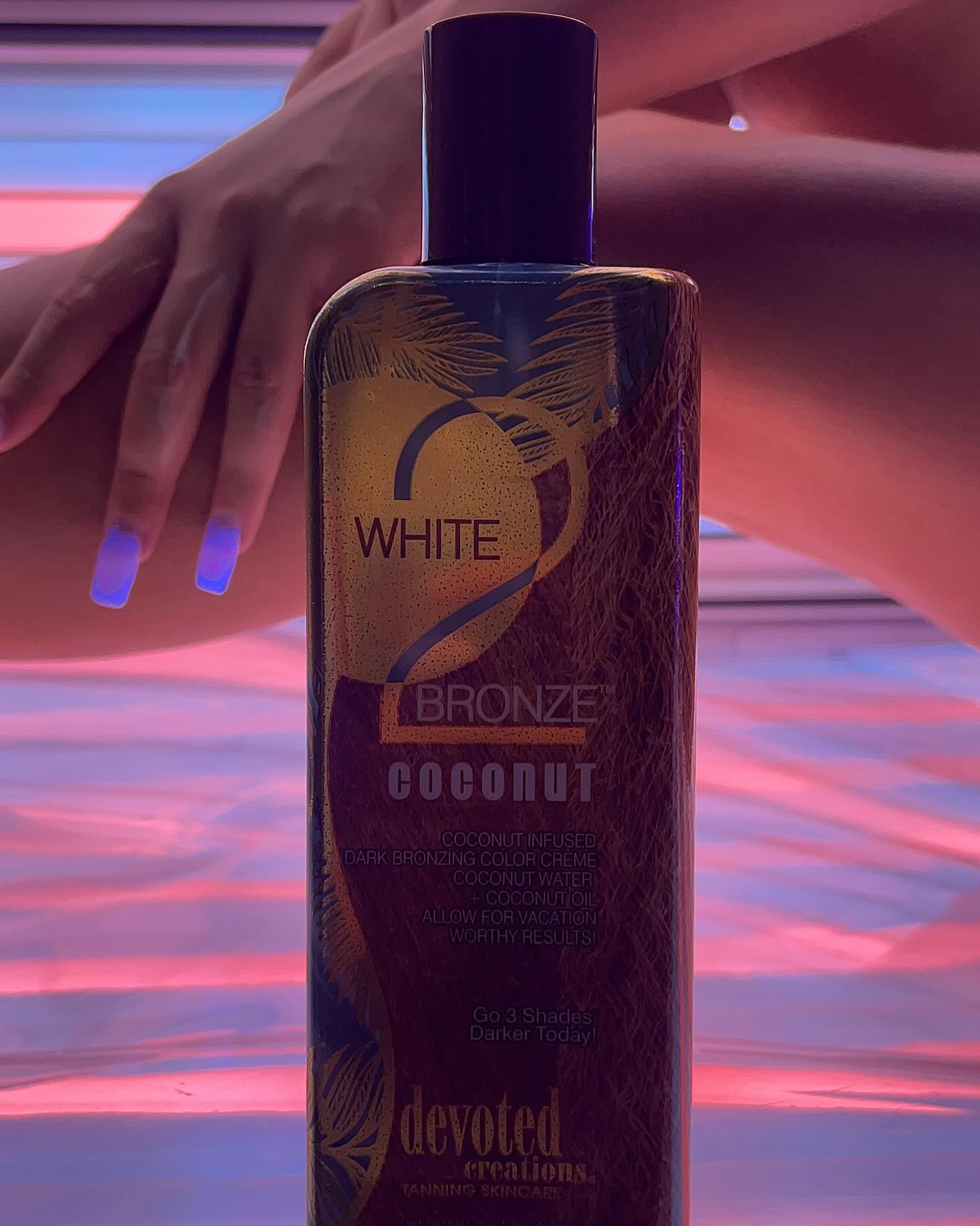 Tanning lotion inside a lit sunbed